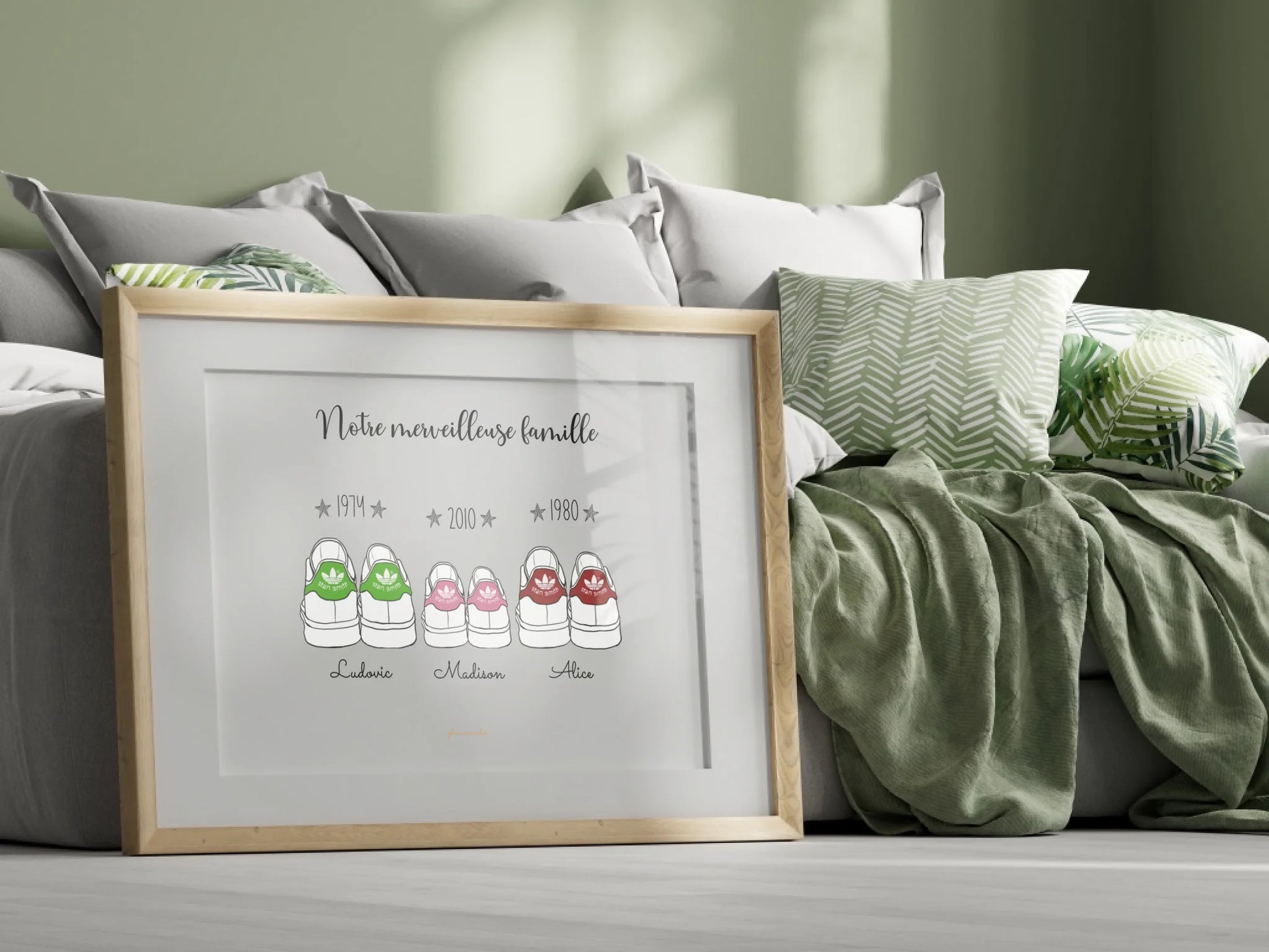 Affiche famille personnalisée — une paire de baskets et un prénom par membre