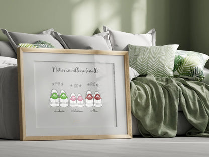 Affiche famille personnalisée — une paire de baskets et un prénom par membre
