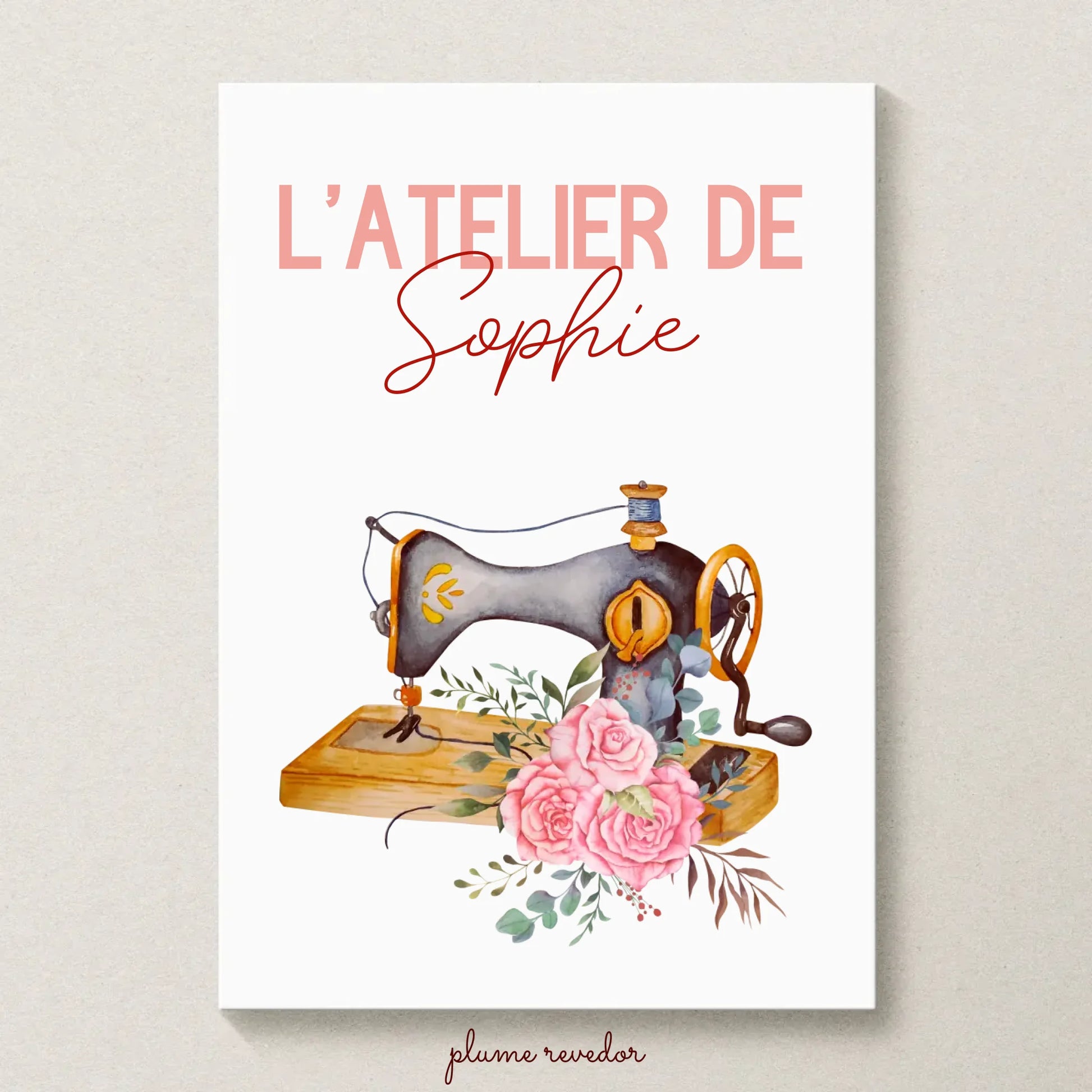 Affiche couture personnalisée — machine à coudre vintage et prénom