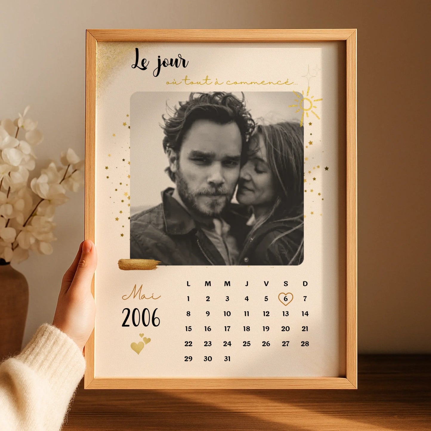 Affiche Personnalisée - couple Calendrier date de rencontre, prénoms, photo