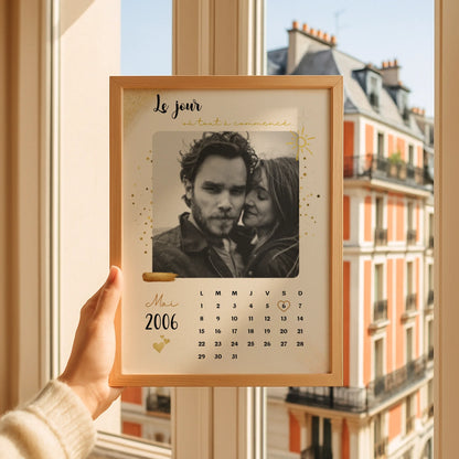 Affiche Personnalisée - couple Calendrier date de rencontre, prénoms, photo