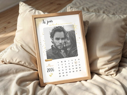 Affiche Personnalisée - couple Calendrier date de rencontre, prénoms, photo