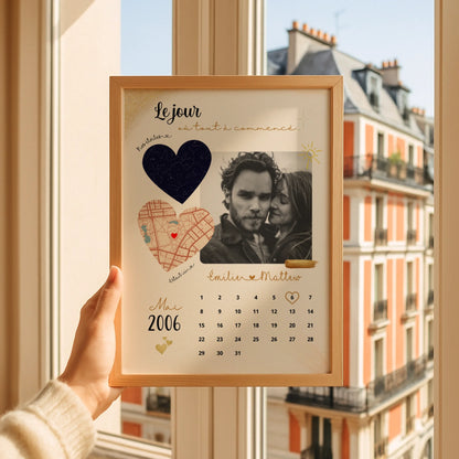 Affiche Personnalisée - couple Calendrier date, photo, Plan et Carte des étoiles