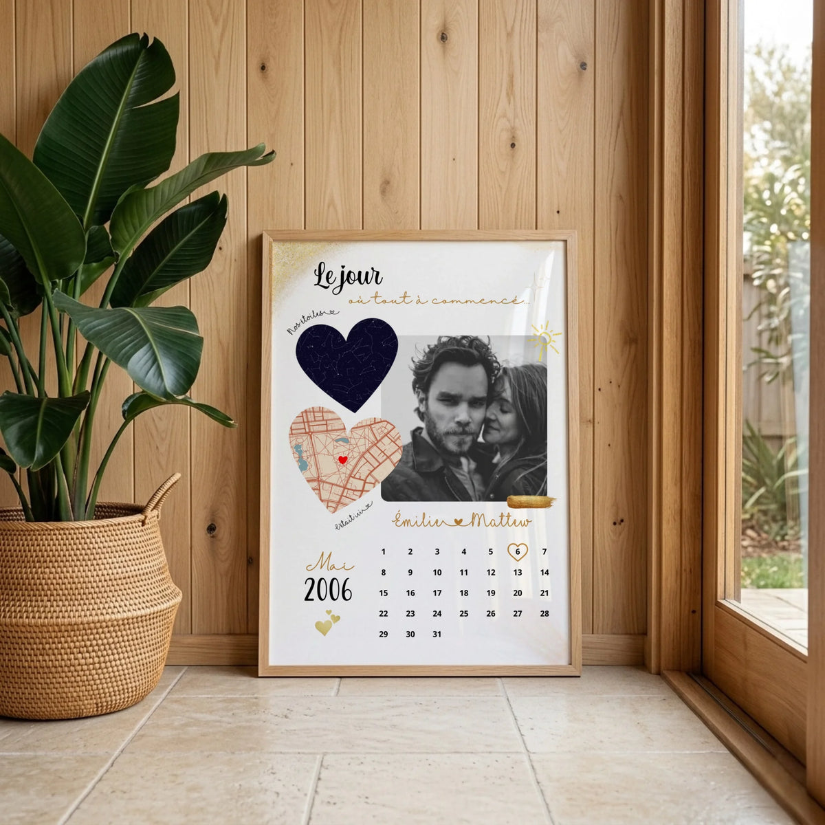 Affiche Personnalisée - couple Calendrier date, photo, Plan et Carte des étoiles