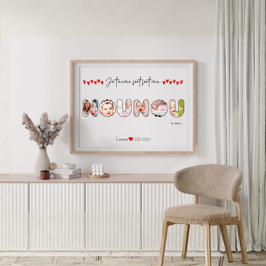 Affiche personnalisée - Mot Nounou avec Photos - Cadeau personnalisé nounou