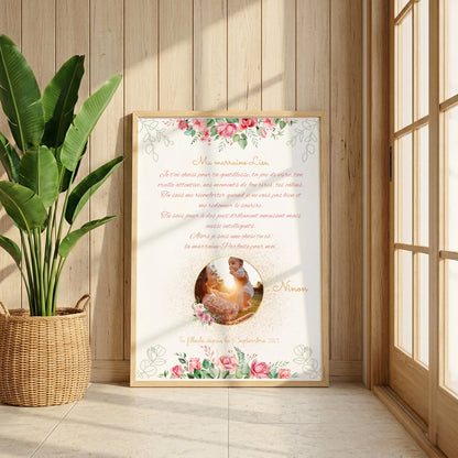 Affiche personnalisée - Marraine ou Parrain avec Texte et photo - cadeau personnalisé Marraine Parrain