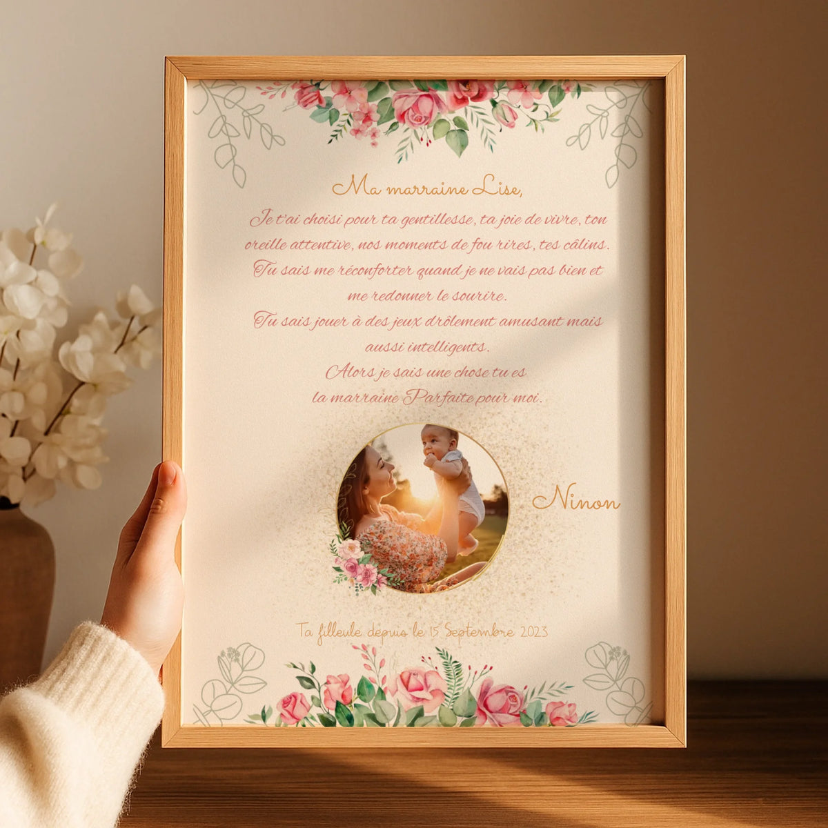 Affiche personnalisée - Marraine ou Parrain avec Texte et photo - cadeau personnalisé Marraine Parrain