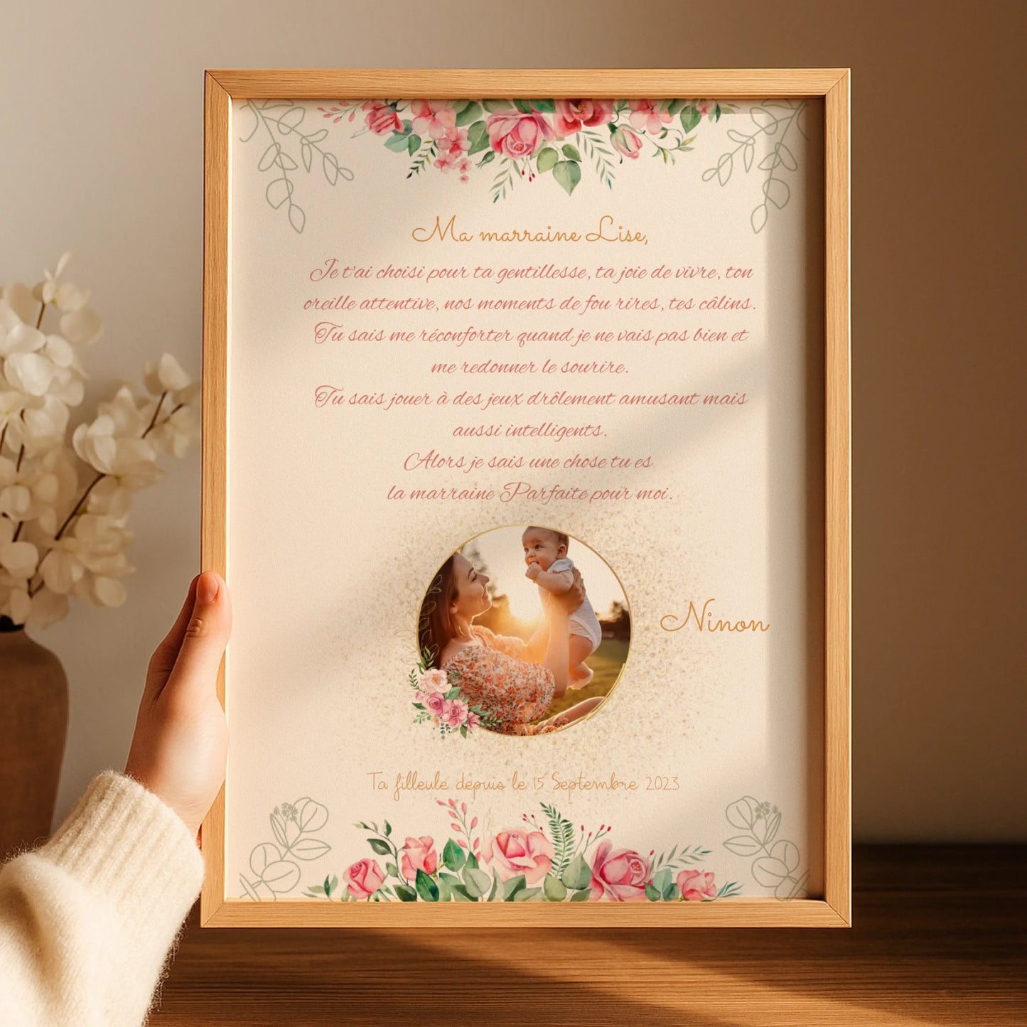 Affiche personnalisée - Marraine ou Parrain avec Texte et photo - cadeau personnalisé Marraine Parrain