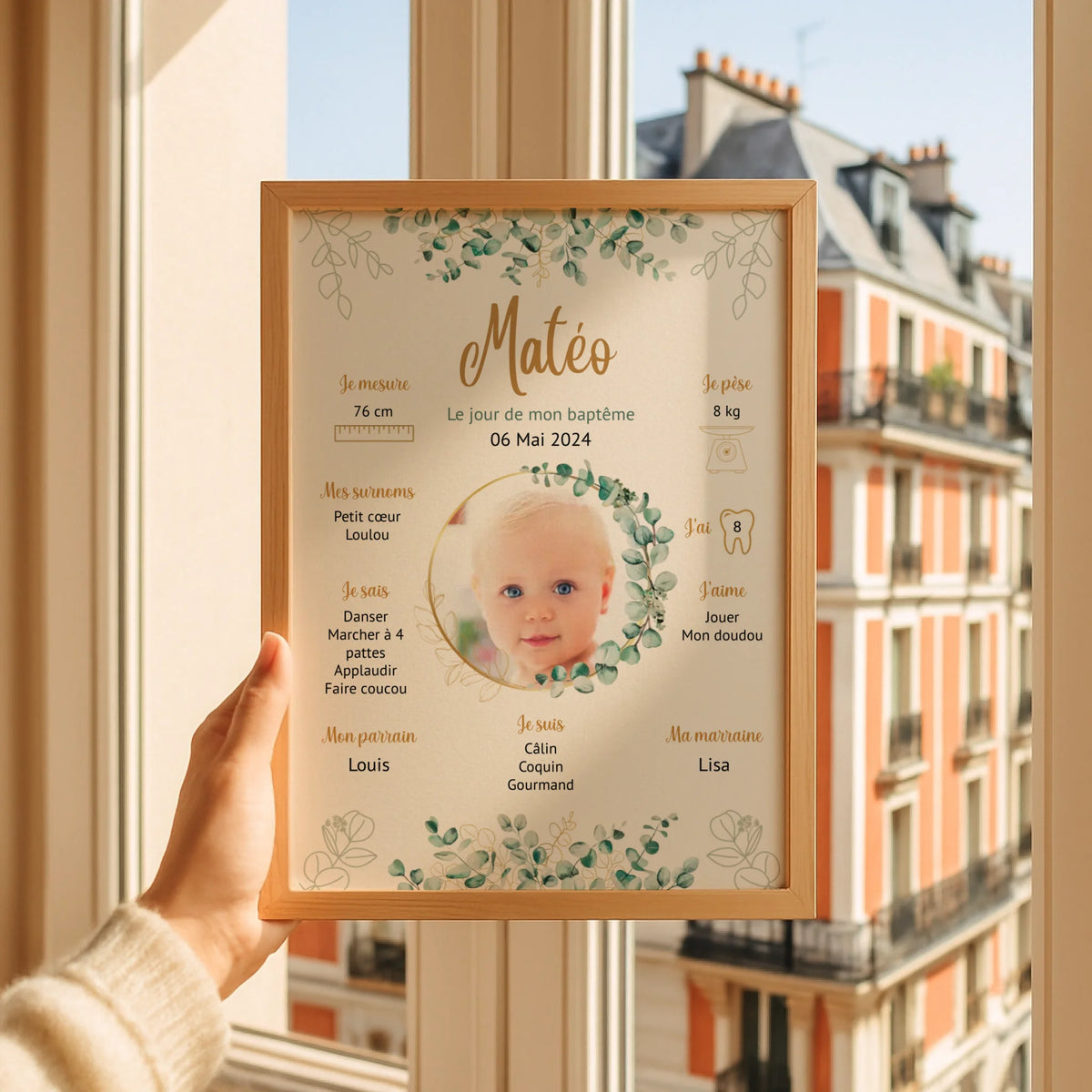 Affiche personnalisée Baptême ou Anniversaire eucalyptus