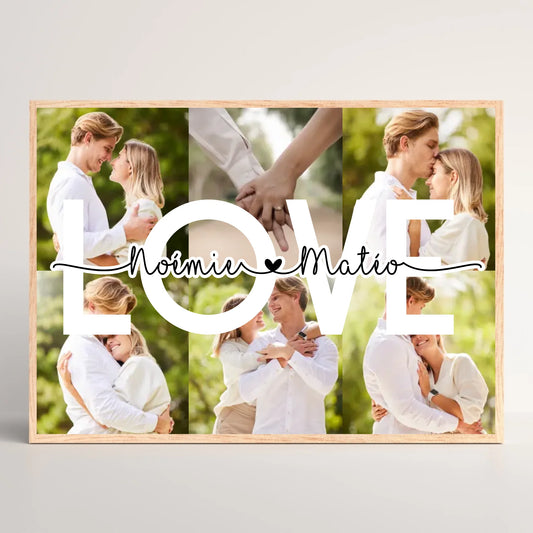 Cadre personnalisé Couple MOT Photos Mot et Prénoms - Cadeau couple personnalisé 