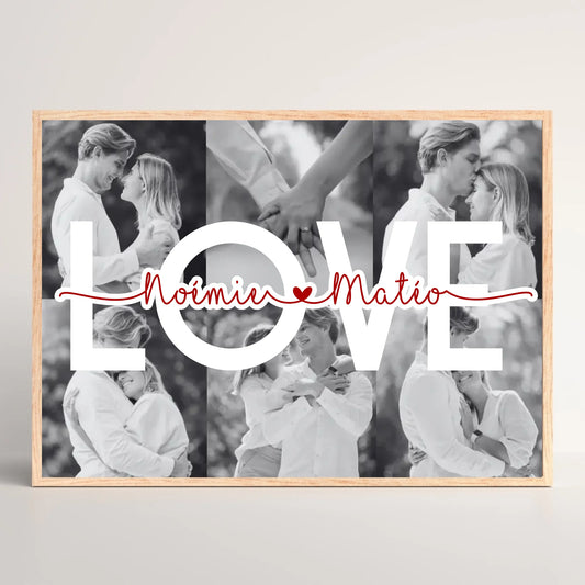 Cadre personnalisé Couple MOT Photos Noir et Blanc Mot et Prénoms - cadeau couple 