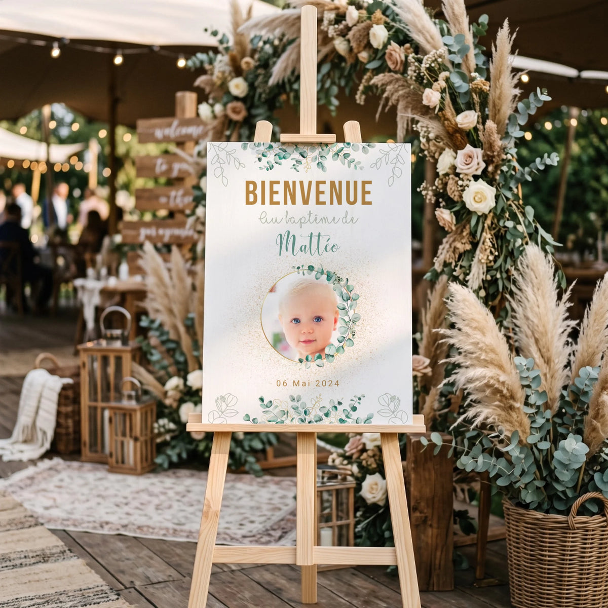 Affiche personnalisée Baptême ou Anniversaire Bienvenue "Eucalyptus OR"  