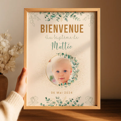 Affiche personnalisée Baptême ou Anniversaire Bienvenue "Eucalyptus OR"