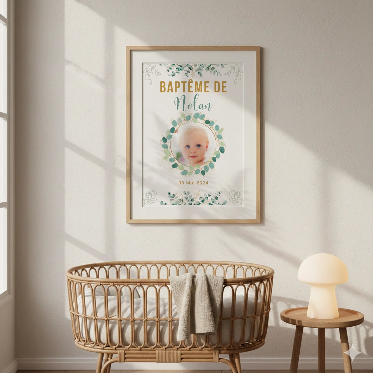Affiche personnalisée Baptême ou Anniversaire arbre à empreintes "eucalyptus" avec photo