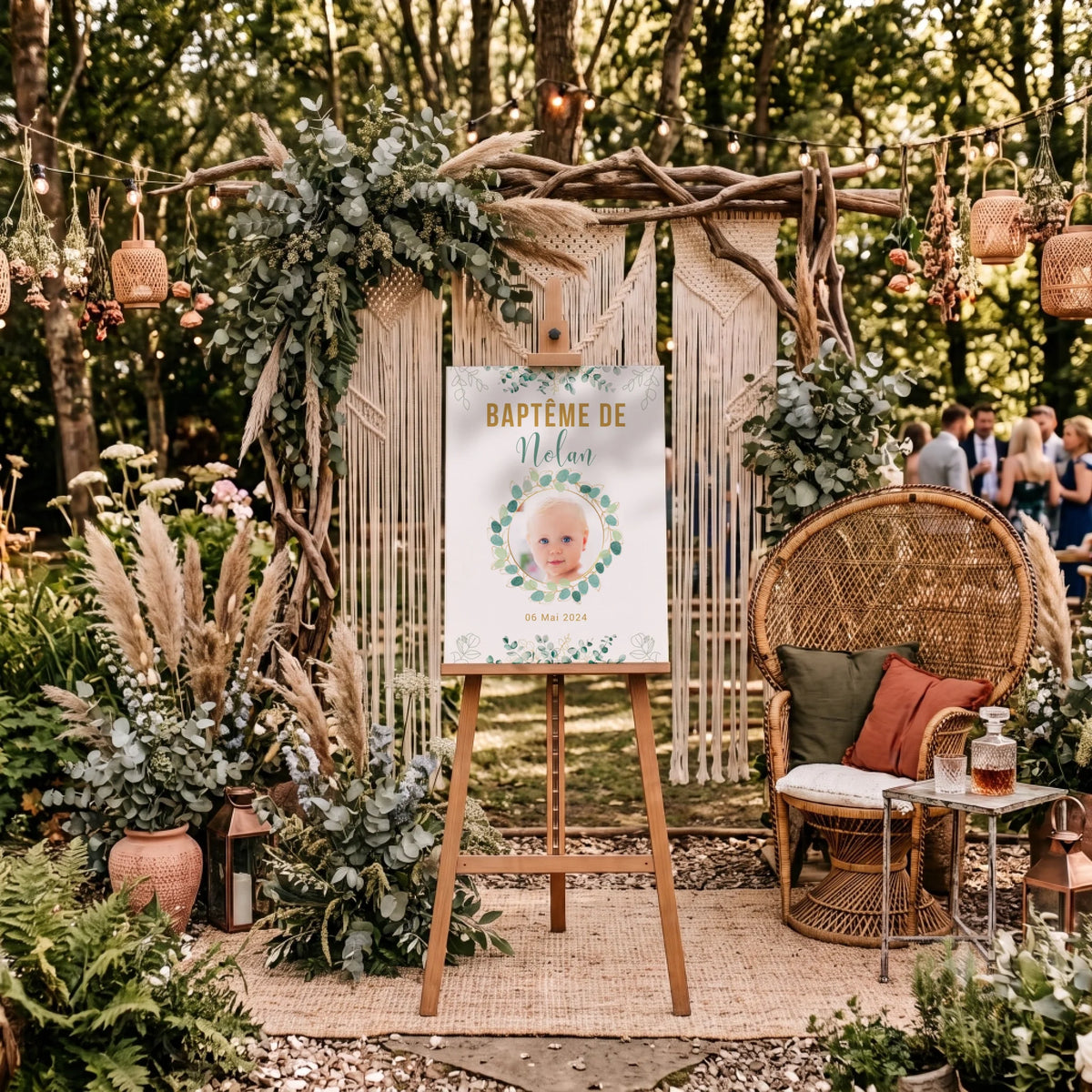 Affiche personnalisée Baptême ou Anniversaire arbre à empreintes "eucalyptus" avec photo