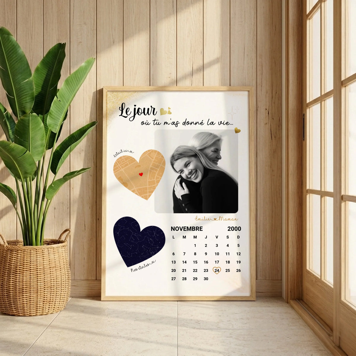 Affiche Personnalisée Maman Calendrier avec Photo, Plan et Carte des étoiles