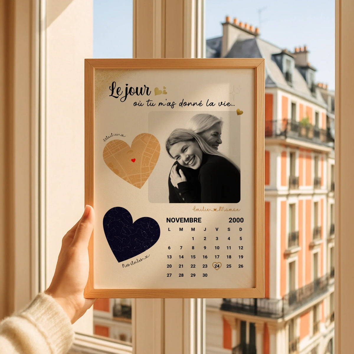 Affiche Personnalisée Maman Calendrier avec Photo, Plan et Carte des étoiles