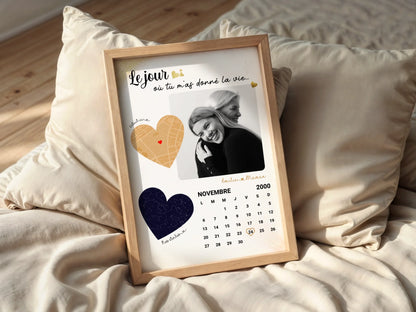 Affiche Personnalisée Maman Calendrier avec Photo, Plan et Carte des étoiles