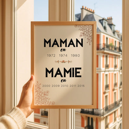 Affiche Personnalisée Maman Mamie années de naissance - Annonce grossesse