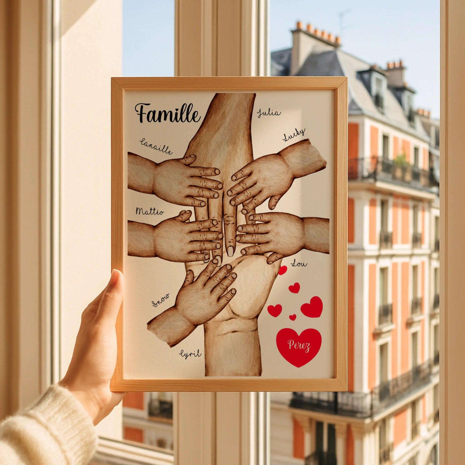 Affiche Famille Personnalisée - Mains et animaux - Cadeau personnalisé famille