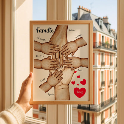 Affiche Famille Personnalisée - Mains et animaux - Cadeau personnalisé famille