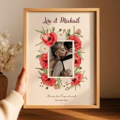 Affiche Personnalisée Noces de coquelicots - Cadeau anniversaire de Mariage