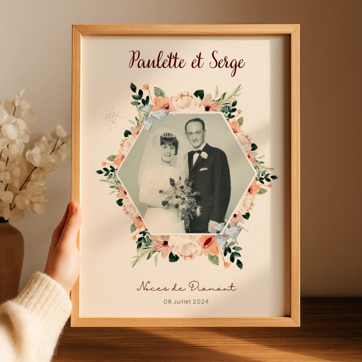 Affiche Personnalisée Noces de Diamant - Cadeau anniversaire de Mariage 