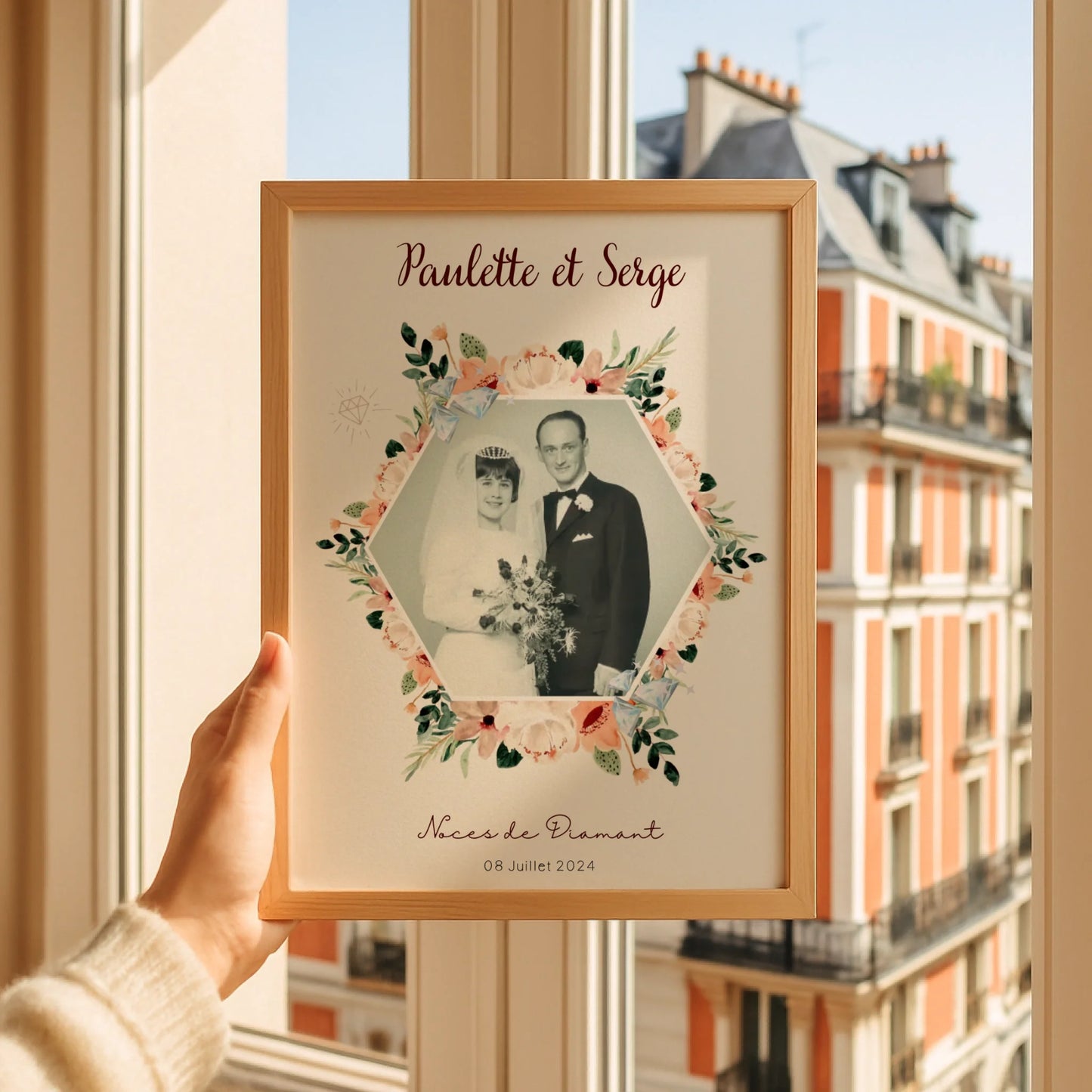 Affiche Personnalisée Noces de Diamant - Cadeau anniversaire de Mariage 