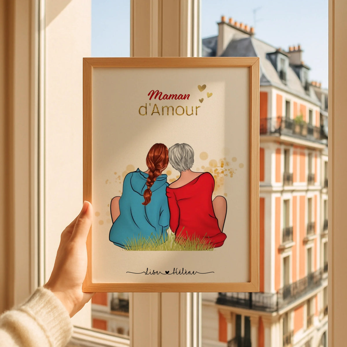 Affiche personnalisée - Maman - Mère Fille - Portrait famille de dos - Cadeau maman - Cadeau Fête des mères