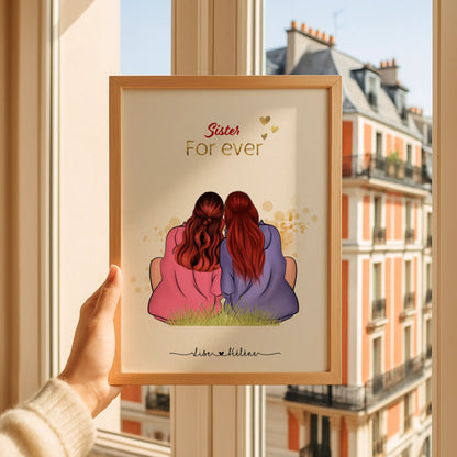 Affiche personnalisée - Sœurs - Portrait famille de dos
