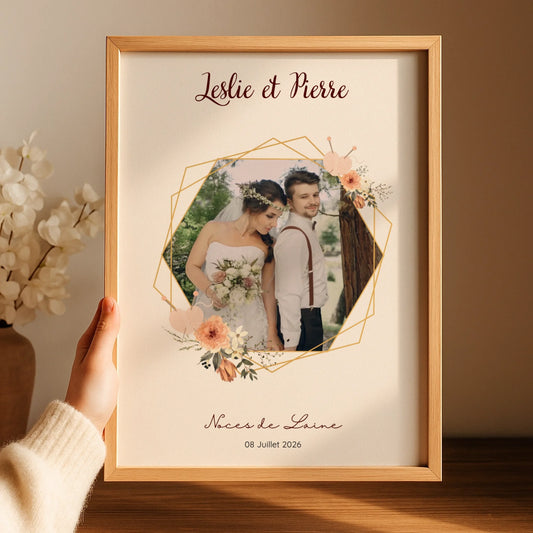 Affiche Personnalisée Noces de Laine- Cadeau Unique pour 7ème Anniversaire de Mariage