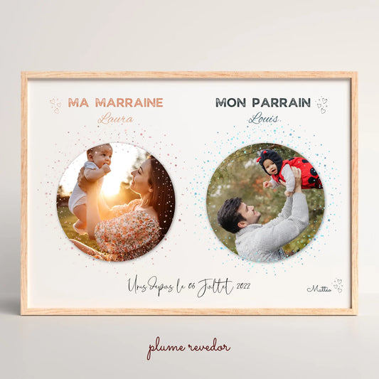 Affiche personnalisée - parrain et marraine avec photos - Baptême