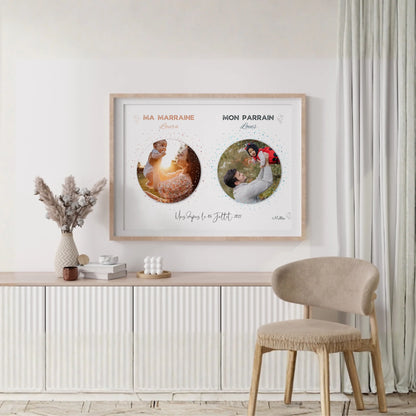 Affiche personnalisée - parrain et marraine avec photos - Baptême
