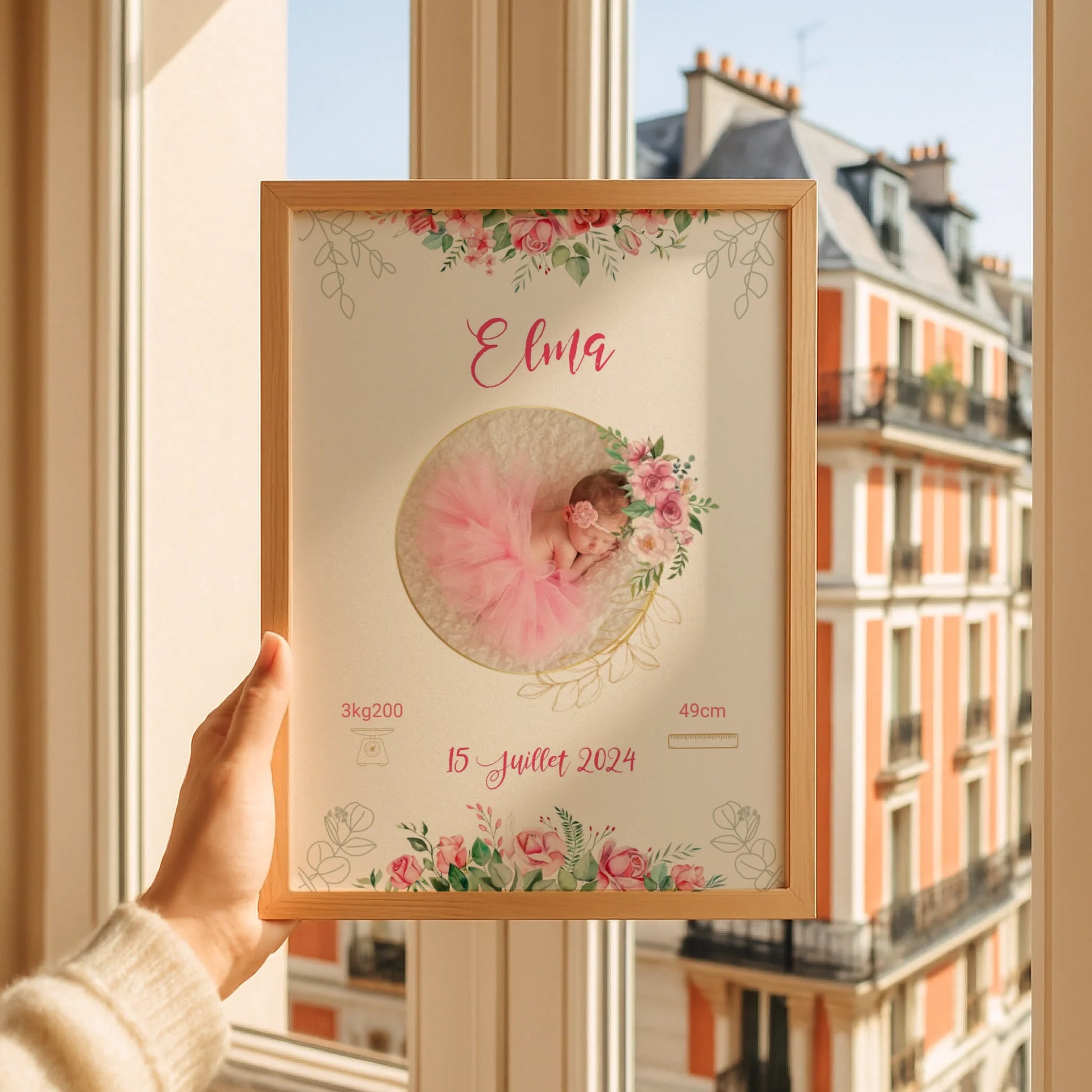 Affiche personnalisée Naissance Bohème Roses