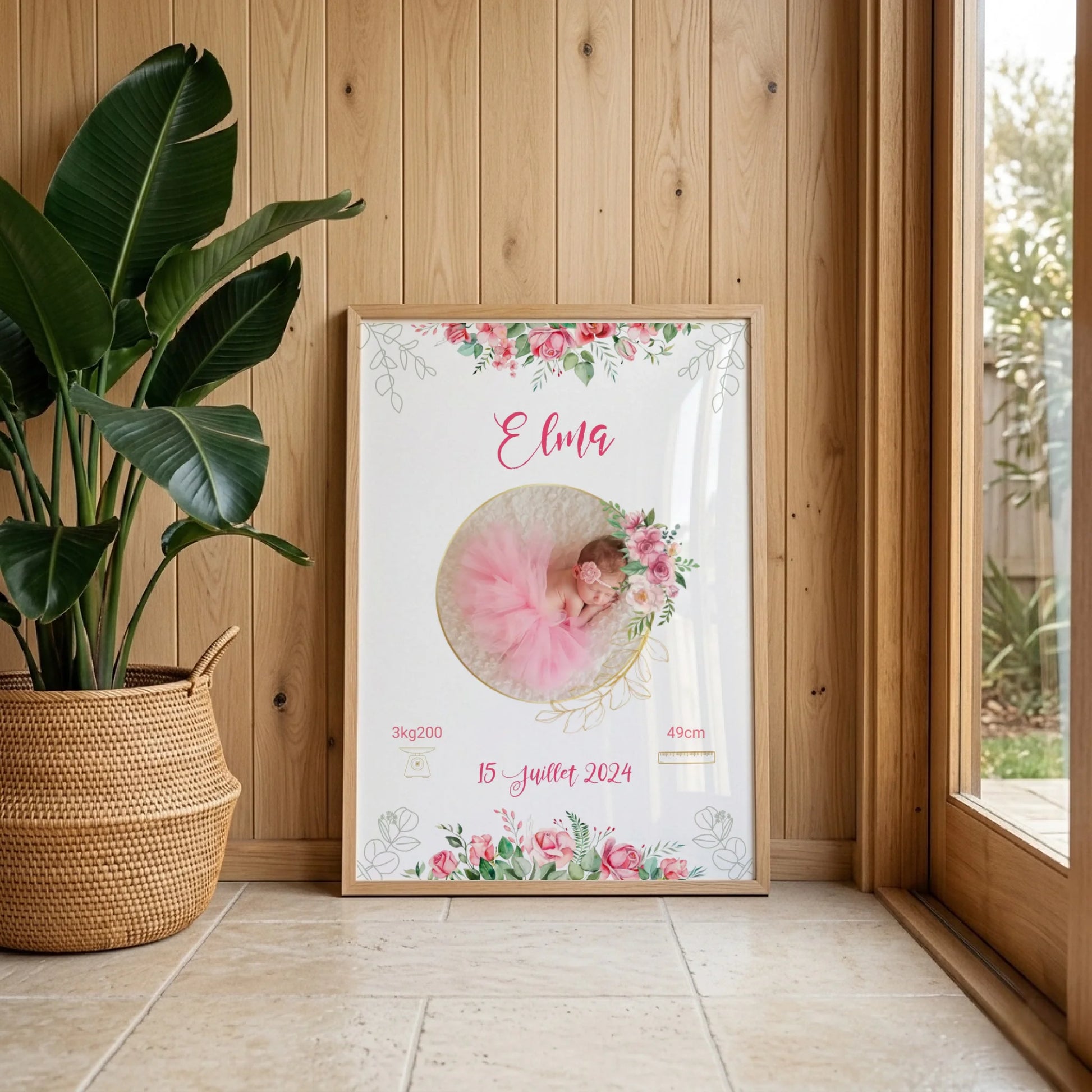 Affiche personnalisée Naissance Bohème Roses