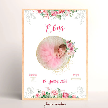 Affiche personnalisée Naissance Bohème Roses