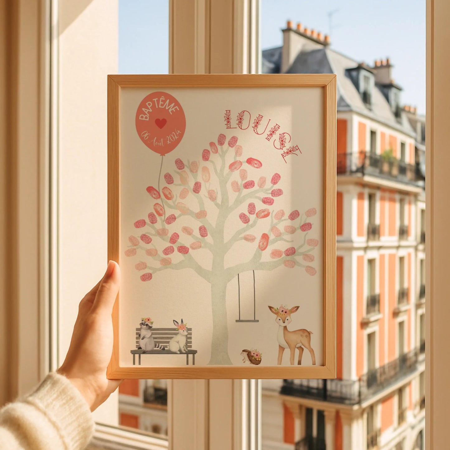 Affiche personnalisée - Baptême ou Anniversaire arbre à empreintes animaux de la forêt
