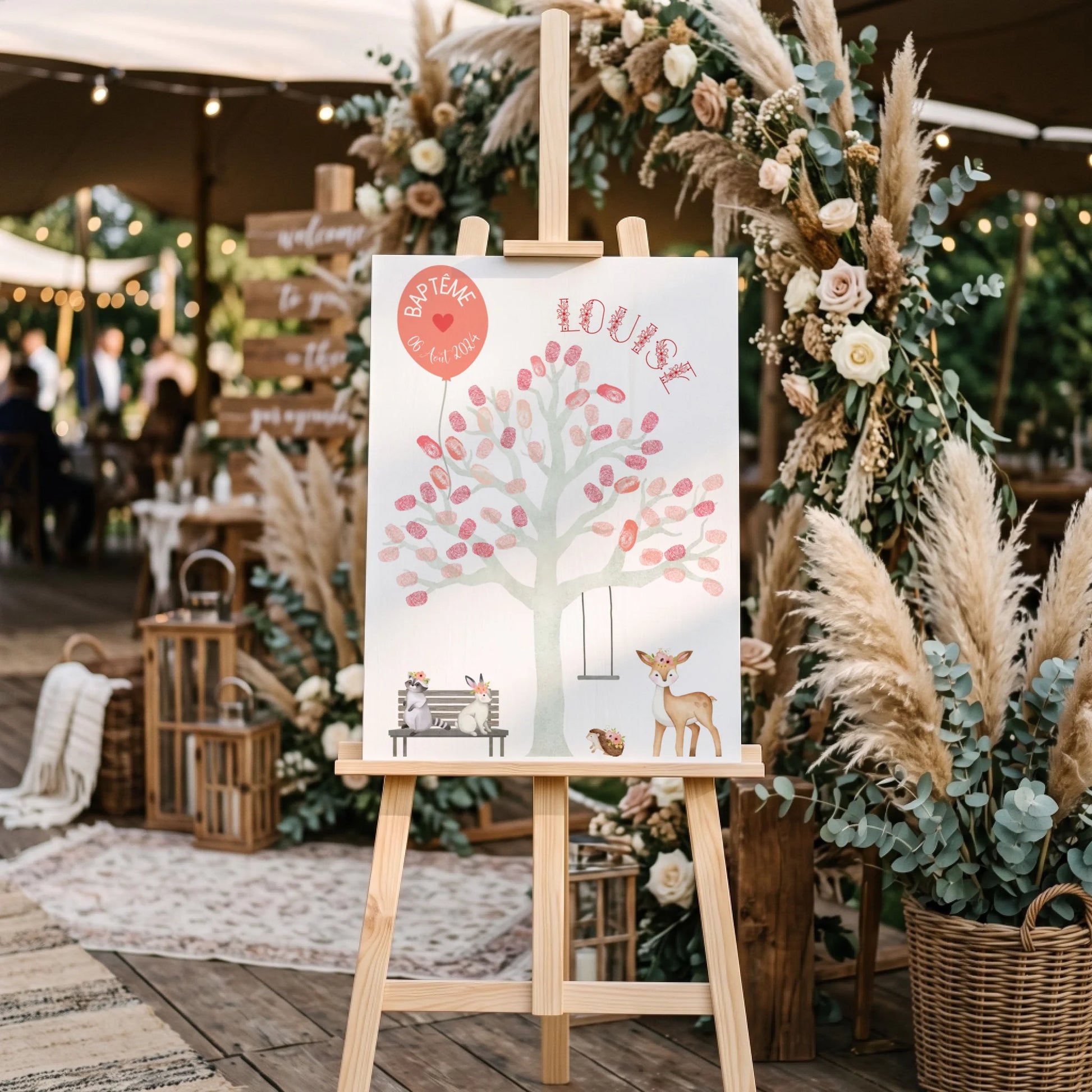 Affiche personnalisée - Baptême ou Anniversaire arbre à empreintes animaux de la forêt