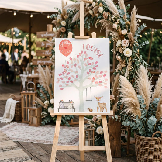 Affiche personnalisée - Baptême ou Anniversaire arbre à empreintes animaux de la forêt