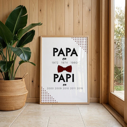 Affiche Personnalisée Papa Papi Années de naissance - idée Annonce grossesse