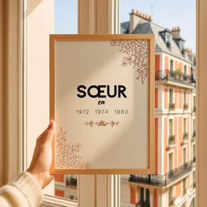 Affiche Personnalisée Sœur Années de naissance