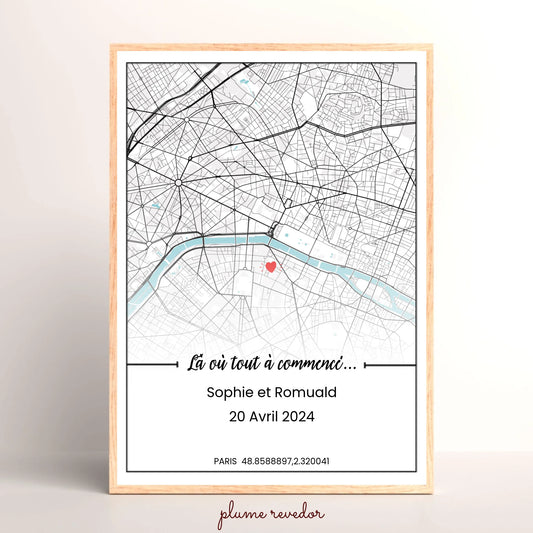Affiche personnalisée couple carte de ville