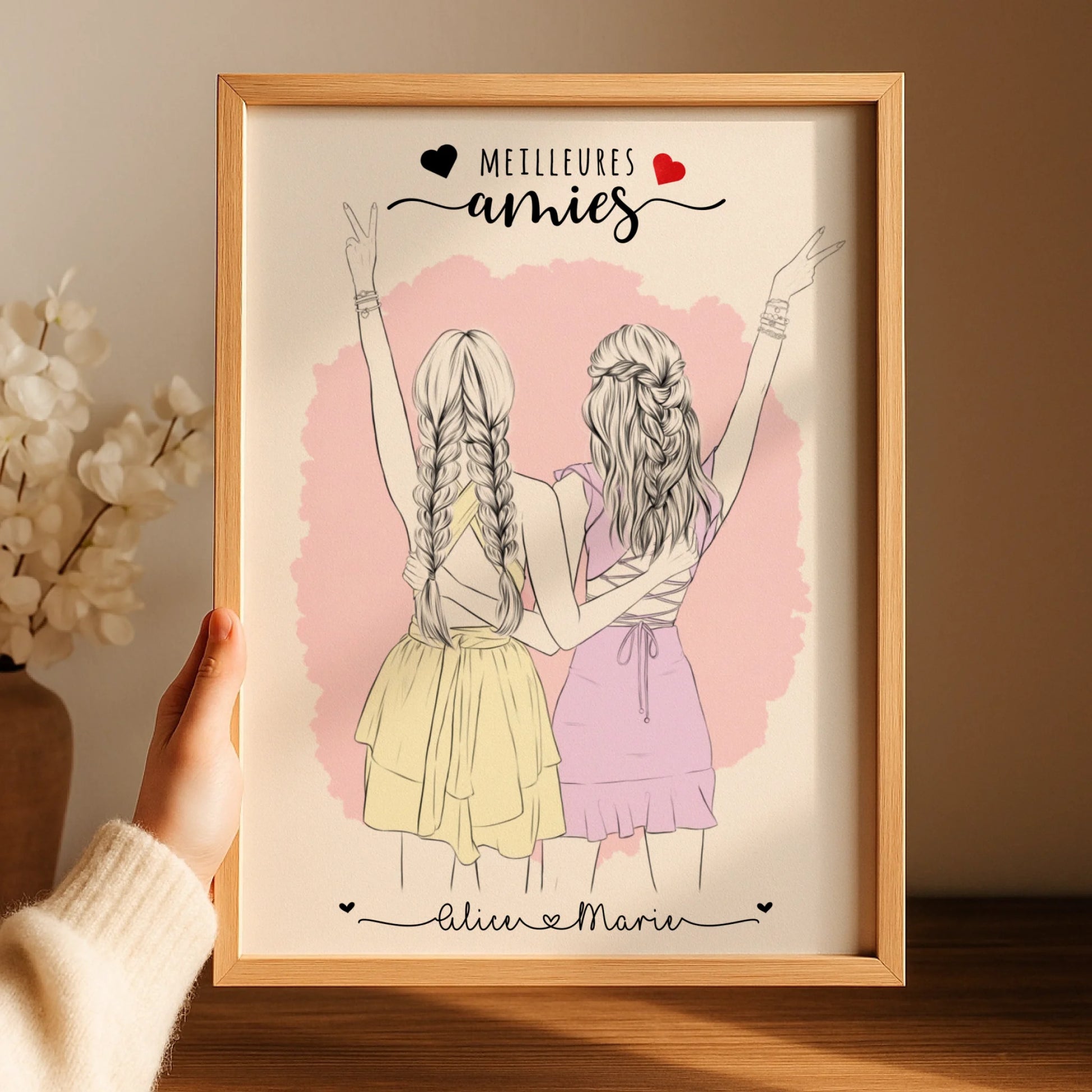 Affiche personnalisée Meilleures Amies dessin crayon