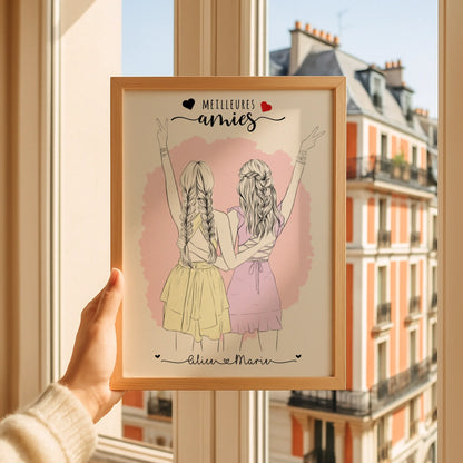 Affiche personnalisée Meilleures Amies dessin crayon