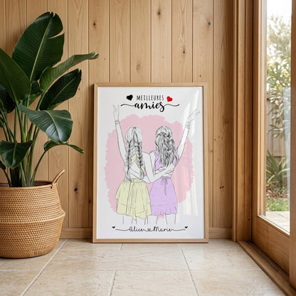 Affiche personnalisée Meilleures Amies dessin crayon