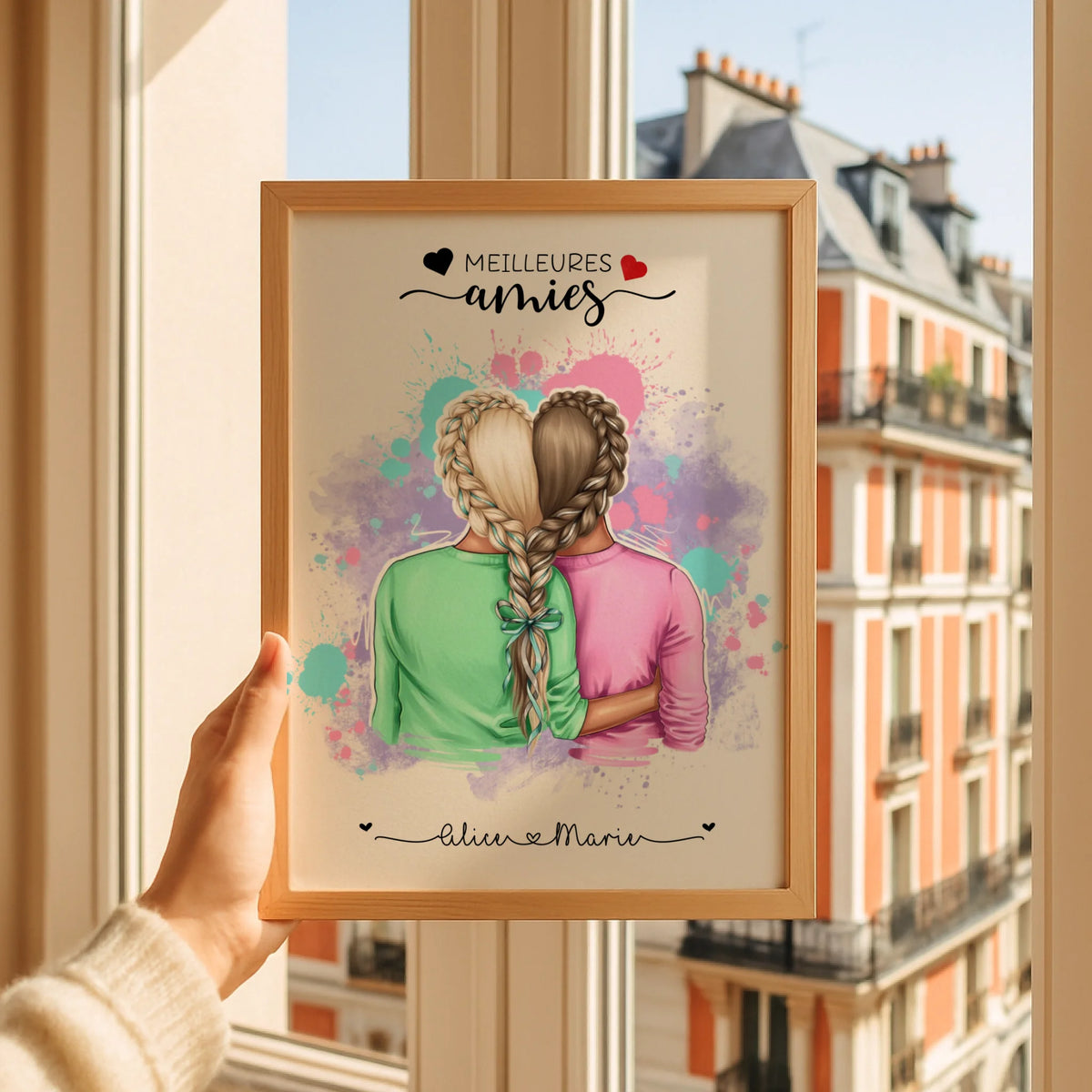 Affiche Personnalisée Meilleures Amies Nattes cœur