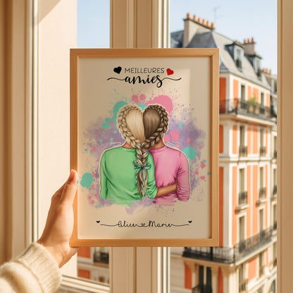 Affiche Personnalisée Meilleures Amies Nattes cœur