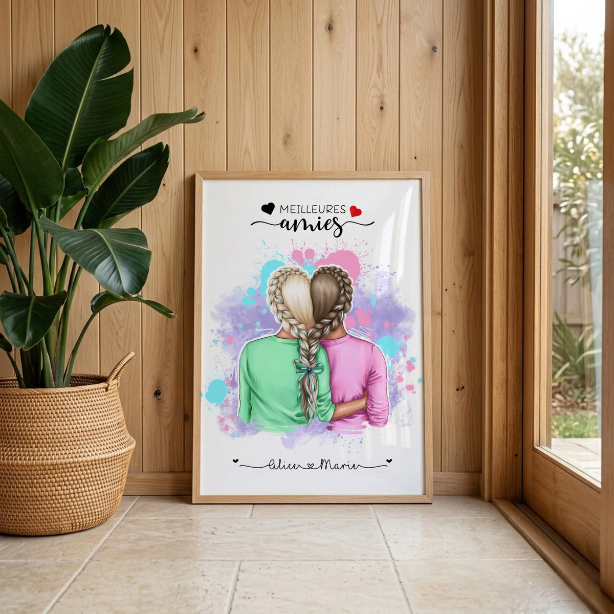Affiche Personnalisée Meilleures Amies Nattes cœur