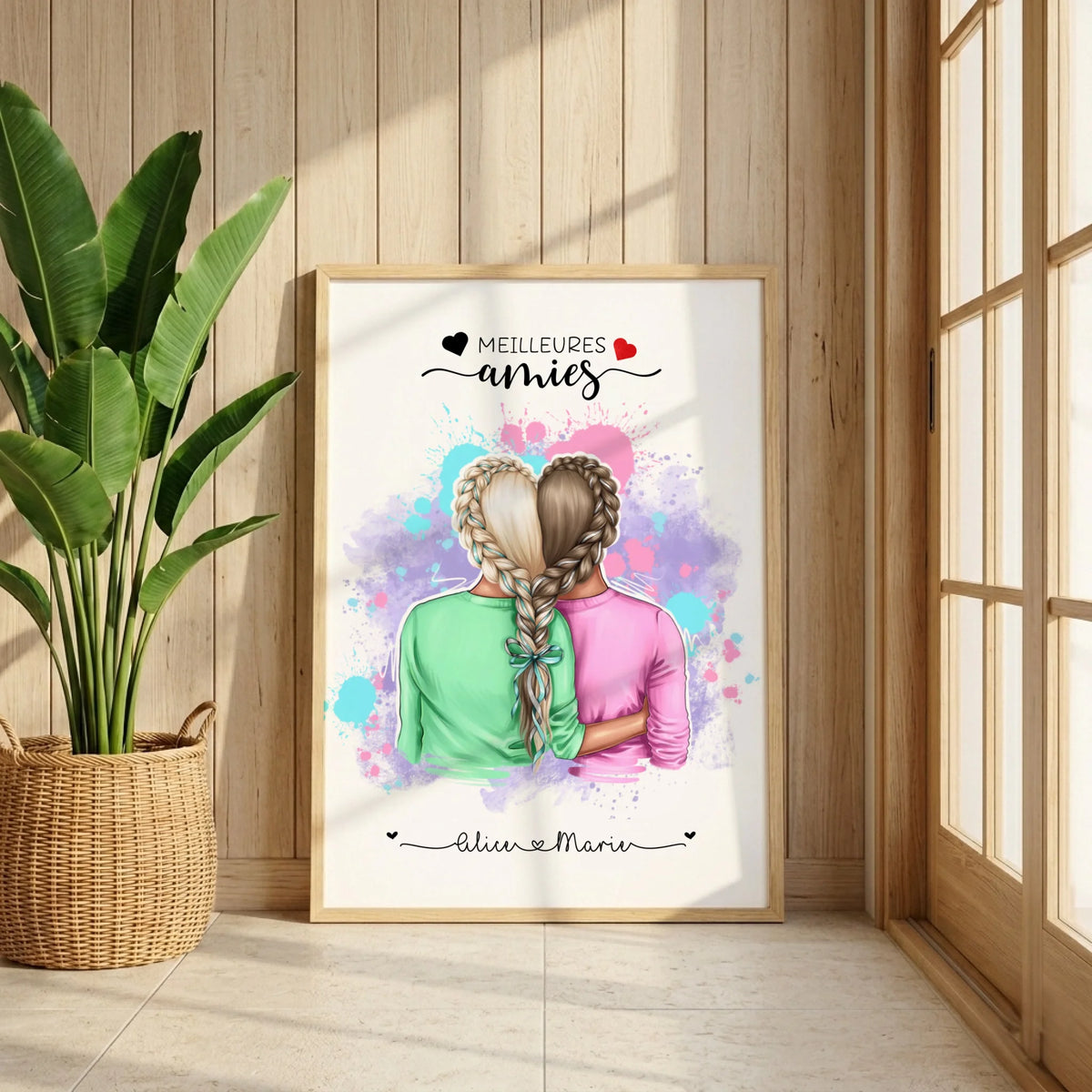 Affiche Personnalisée Meilleures Amies Nattes cœur