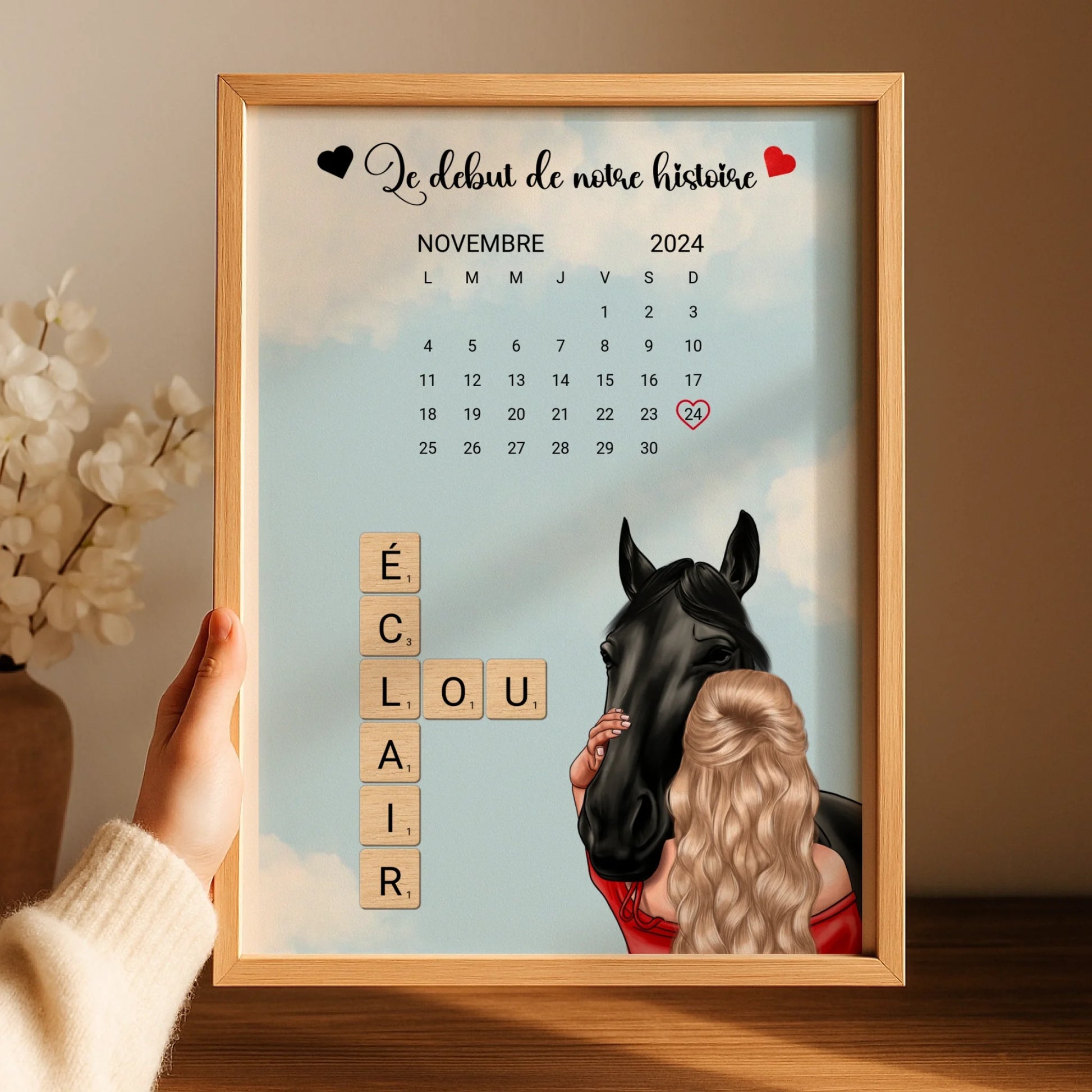 Affiche Équitation : Femme, Cheval, Prénoms & Date - Cadeau Équitation